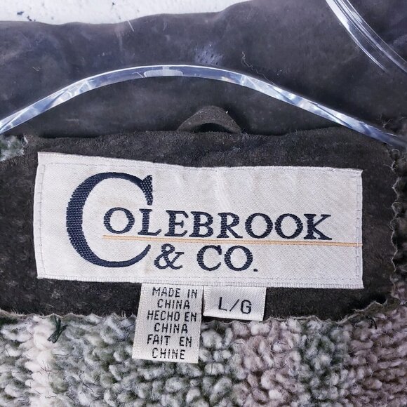 Colebrook & Co. Leather Suede Plaid Sherpa Lined Jacket Green Womens Large - Picture 12 of 13